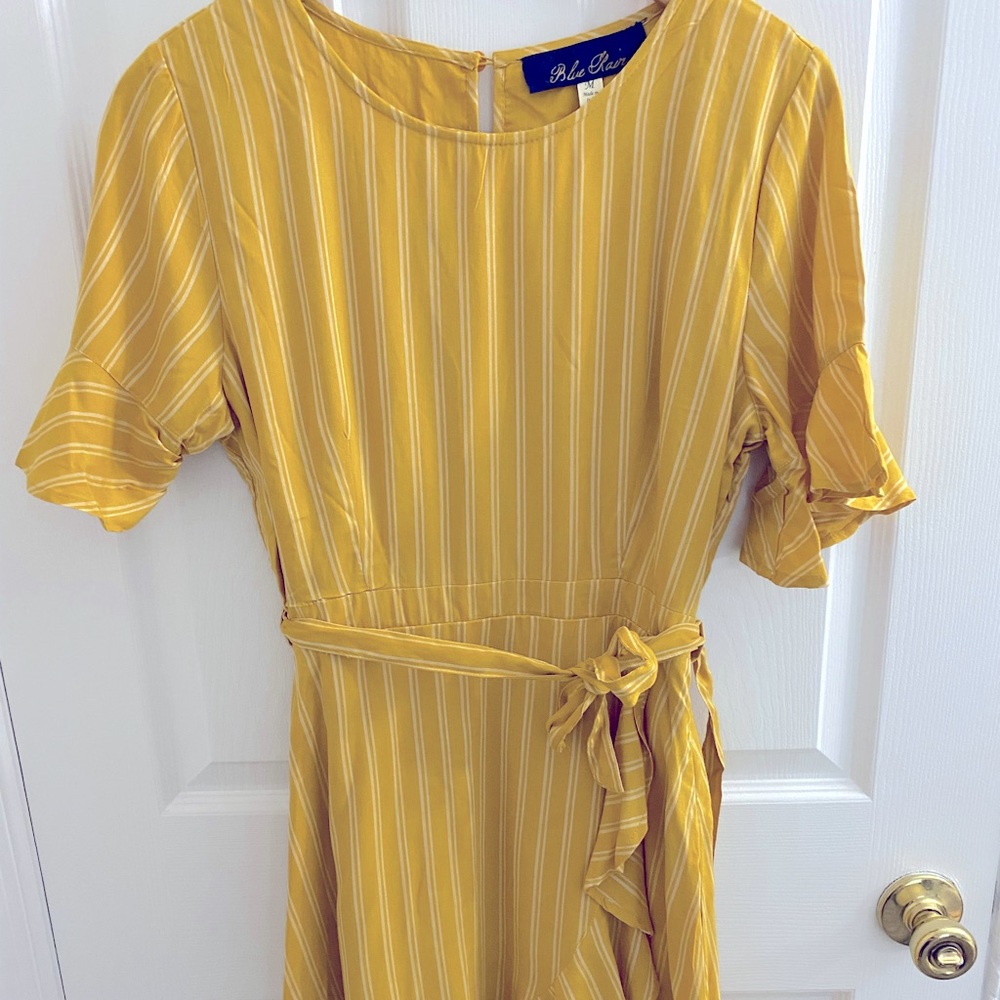 Blue Rain - Yellow Striped Ruffle Mini Dress. NWT from Francesca’s